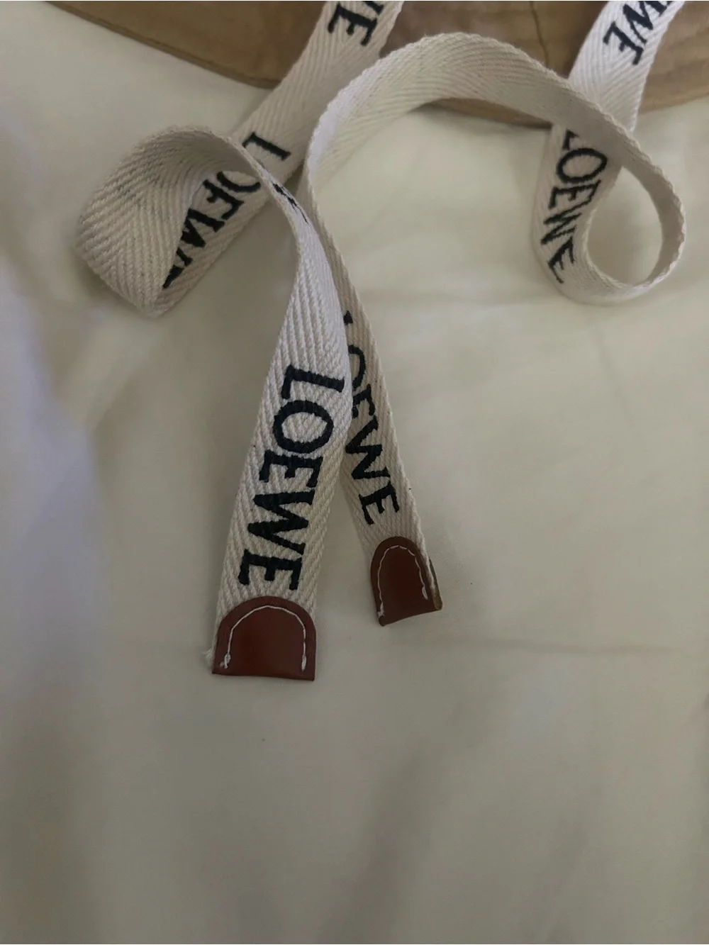 Beige Canvas Bucket Hat with Leather Logo Patch